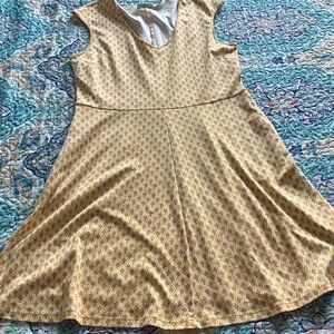 New York & Company Mustard Patterned Midi Dress